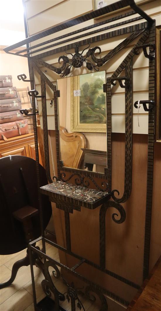 A French Art Deco wrought iron hallstand H.185cm